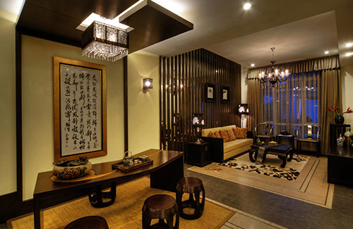 蘇州港島花園聯(lián)排別墅中式設(shè)計(jì)樣板間