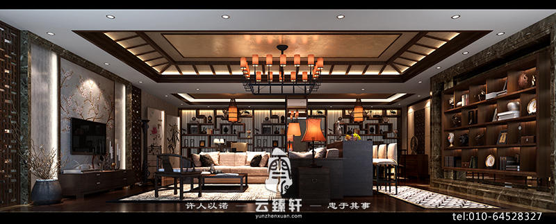 簡(jiǎn)約中式大氣有藝術(shù)氣息的客廳效果圖