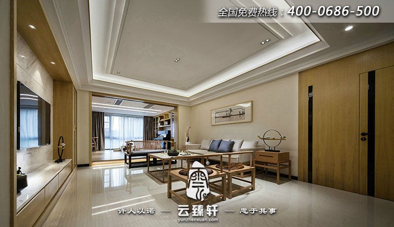 禪意客廳內外互相串連的趣味場景,寬敞優雅