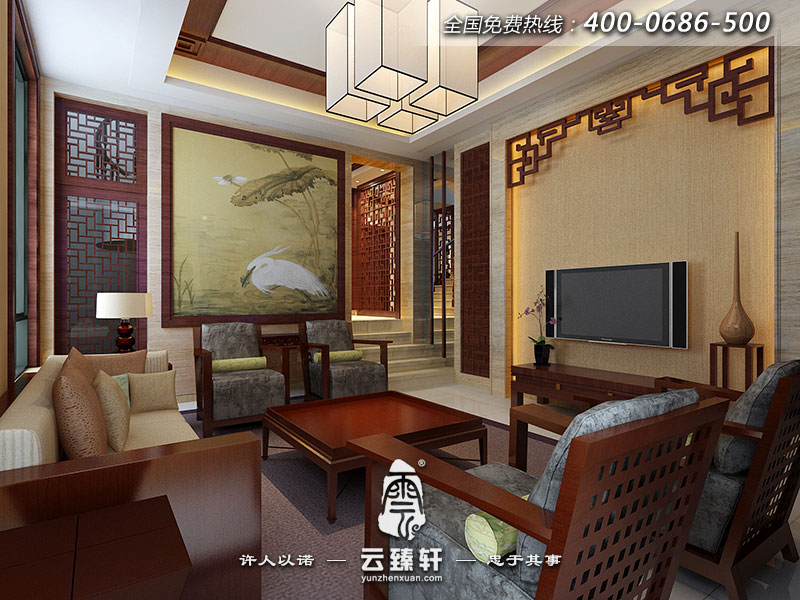 東陽李總精品住宅樓中樓新中式客廳設(shè)計(jì)效果圖