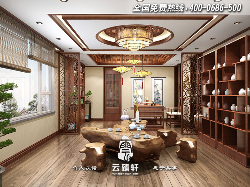 復(fù)式住宅極簡(jiǎn)中式風(fēng)格茶室書(shū)房設(shè)計(jì)效果圖
