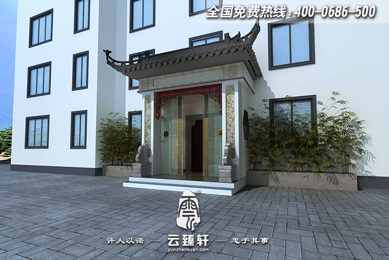 徽派風(fēng)格白墻灰瓦門頭建筑裝修效果圖