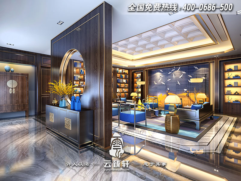 新中式會(huì)所商務(wù)會(huì)客大廳設(shè)計(jì)效果圖