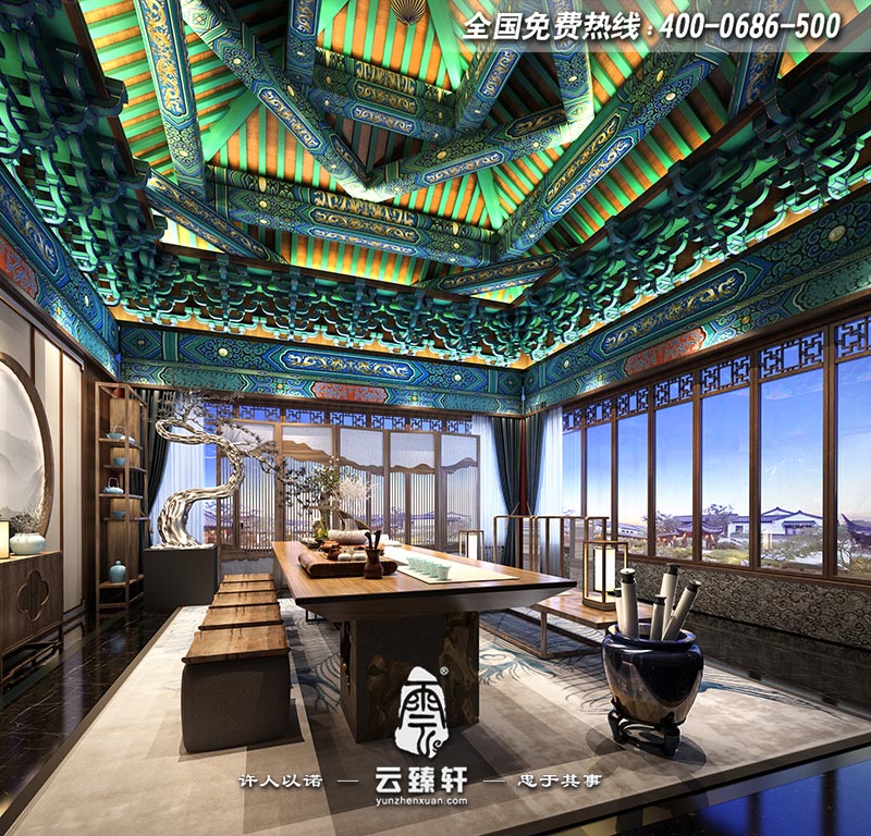 新中式會(huì)所茶室設(shè)計(jì)效果圖