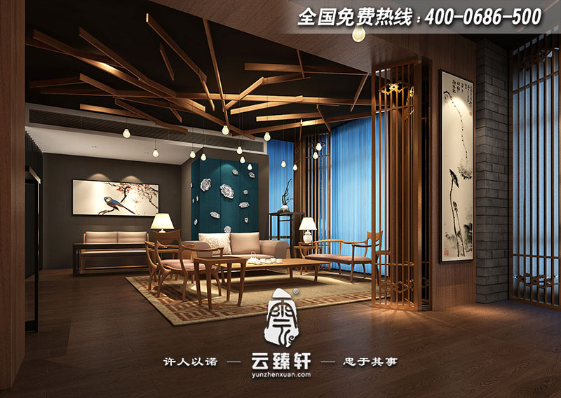 中式會(huì)所接待區(qū)空間設(shè)計(jì)效果圖