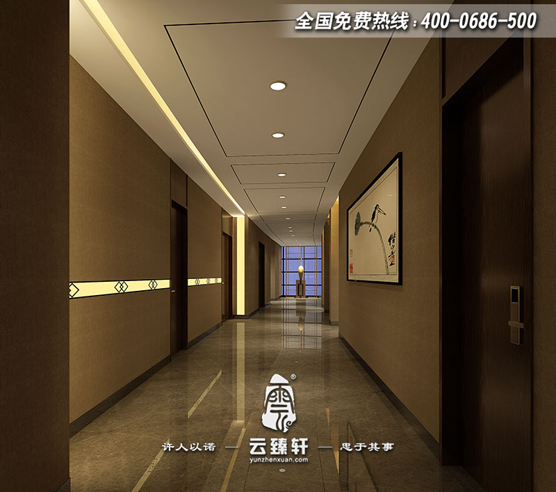 中式會(huì)所清雅墨畫走廊設(shè)計(jì)效果圖